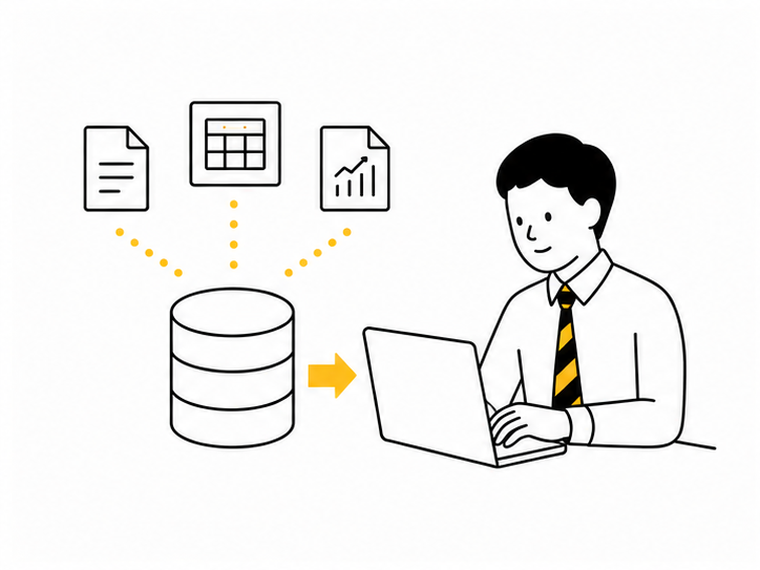 分散したデータを整理し、AI活用の土台を整えるイメージ