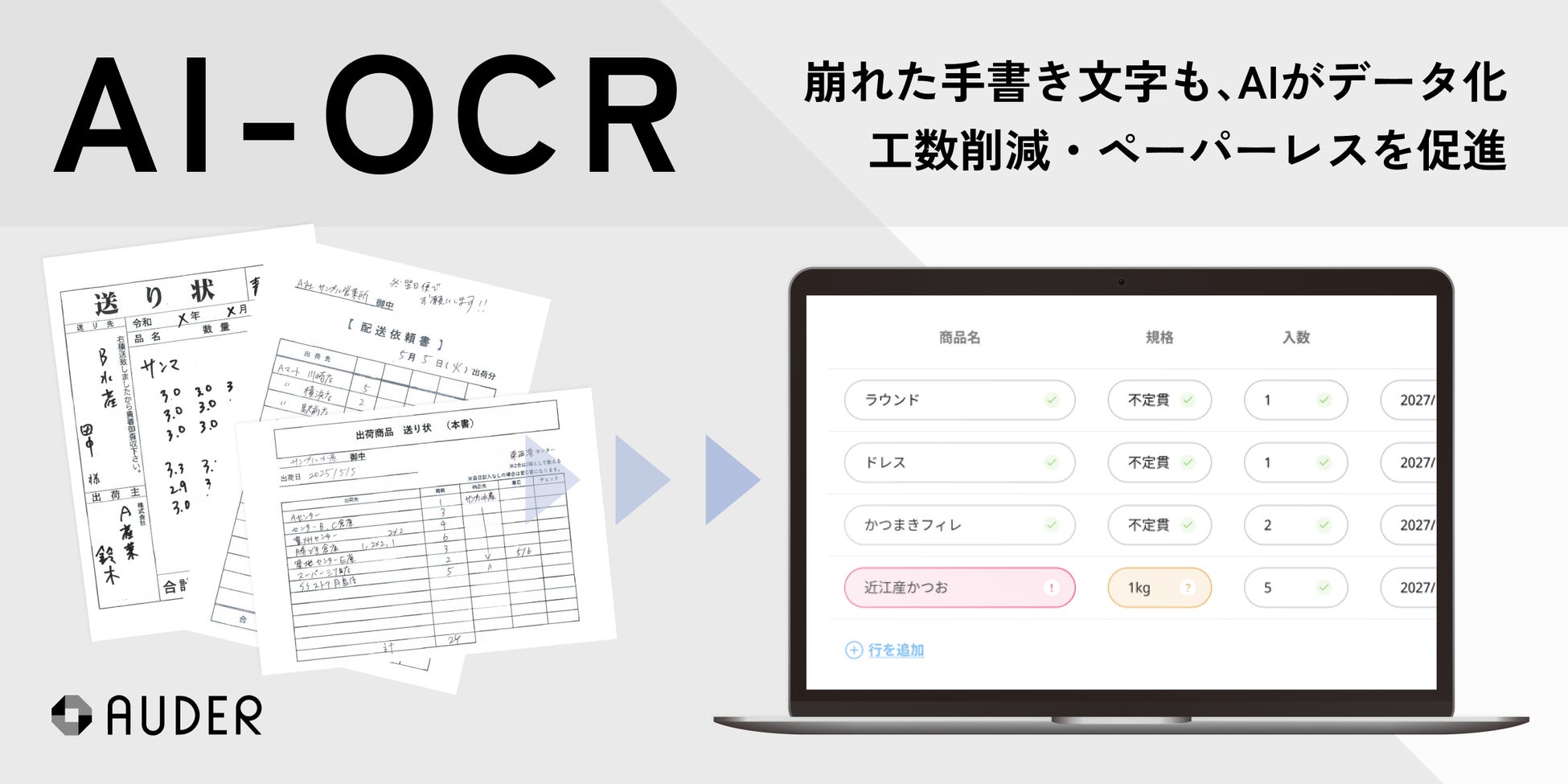 食品流通の「FAX手入力」をゼロへ。業界特化型AI-OCRサービス「AUDER AI-OCR」をリリース 画像1